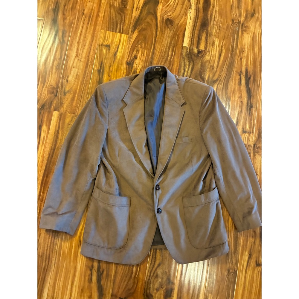 Farah Vintage Mens Brown Faux Suede Two Button Blazer‎ Sport Coat 44R Academic